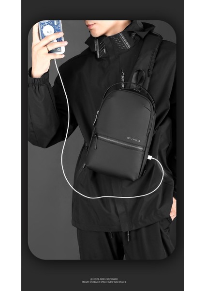 Yeni Rahat Erkek Göğüs Çantası USB Şarj Omuz Crossbody Çanta Seyahat Su Geçirmez Moda Omuz Çantası (Yurt Dışından)