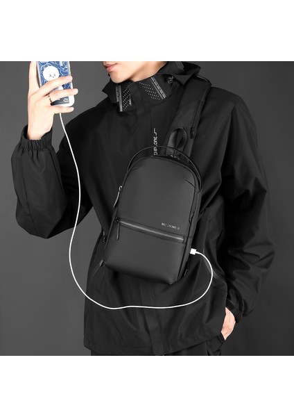 Yeni Rahat Erkek Göğüs Çantası USB Şarj Omuz Crossbody Çanta Seyahat Su Geçirmez Moda Omuz Çantası (Yurt Dışından)