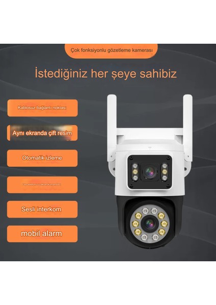 T Lensli Güvenlik Kamerası Çift Ekran 2k Hd Kablosuz Güvenlik Wifi Kamera, Ptz Otomatik Takip ile Iç ve Dış Mekan Için 355°VIEW Hareket Algılama Uyarıları Iki Yönlü Ses Su Geçirmez IP66