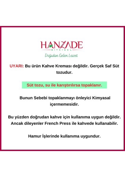 Hanzade Bitkisel Saf Süt Tozu 500 gr