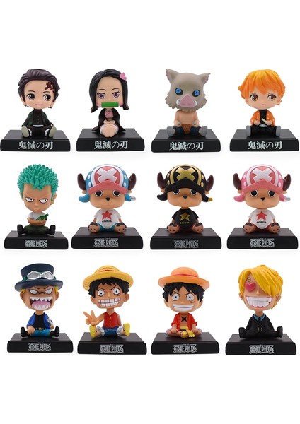 Bobble Head Tek Parça Sallama Kafa Telefon Tutucu Telefon Braketi Luffy Chopper Pvc Action Figure Iblis Avcısı Tanjirou Zenitsu Oyuncaklar (Yurt Dışından)