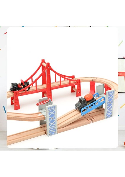 Ahşap Tren Araba Demiryolu Üst Geçit Parça Köprü Seti Asma Köprü Vinci Kule Tren Rayı Oyuncaklar Çocuklar Için Eğitici Oyuncaklar Hediyeler (Yurt Dışından)