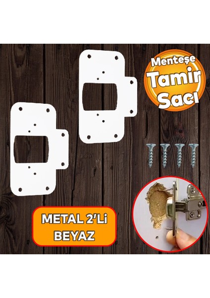Beyaz Renk Dolap Kapak Taş Tas Menteşe Tamir Sacı 2 Adet Pratik Onarım Kiti Yuva Tablası 6,5x9