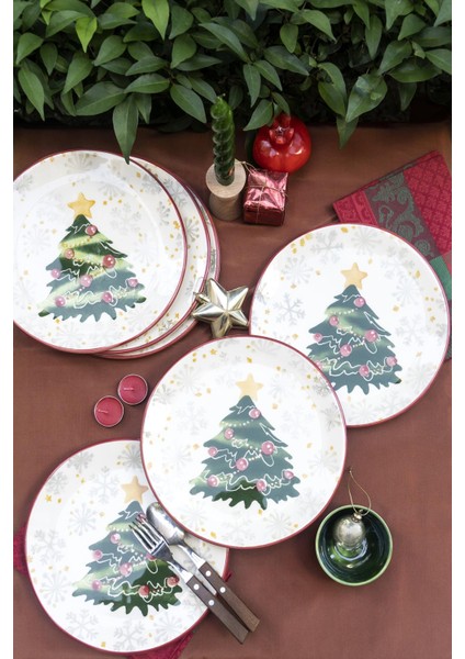 Yılbaşı Yuvarlak 6 Lı Pasta Tabağı 19 cm