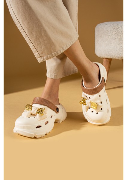 Yüksek Taban Kurdela Detaylı Eva Comfort Kadın Sandalet DNZ223-24BEJ Kahve