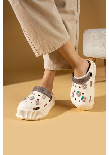 Yüksek Taban Jibbitzli Eva Comfort Kadın Sandalet DNZ224-24KREM Vizon