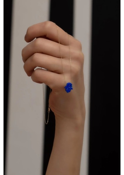 14 Ayar Altın Gökyüzü Mavisi Opal Taşlı El Kolye Kadın Kolye fırsatları