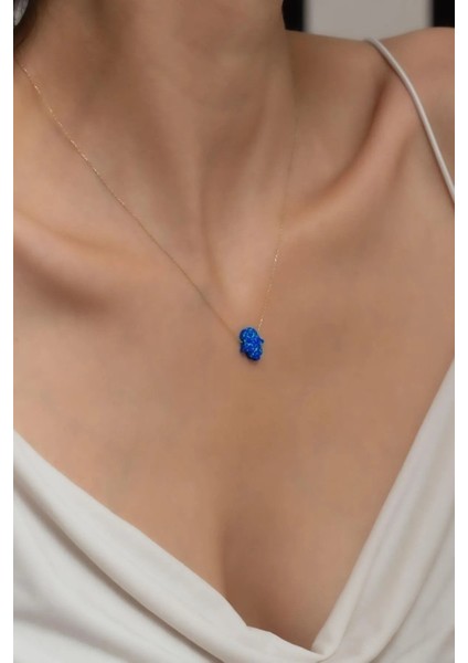 14 Ayar Altın Gökyüzü Mavisi Opal Taşlı El Kolye Kadın Kolye indirimleri