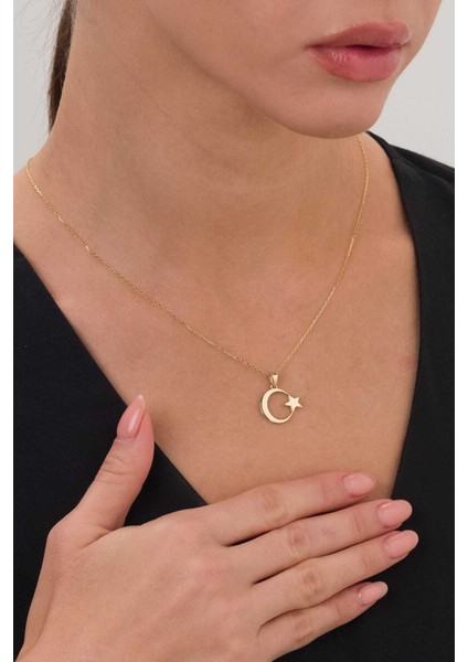 14 Ayar Altın Ay Yıldız Türk Bayrağı Özel Altın Kolye modelleri