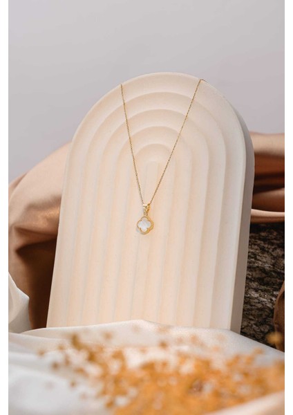 14 Ayar Altın Singapur Zincir Sedef Taşlı Yonca Kolye indirimleri