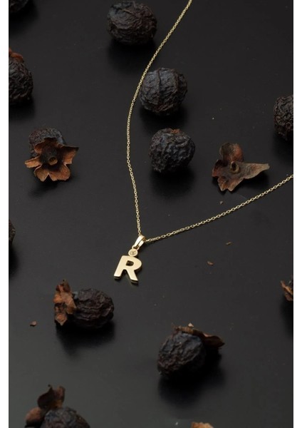 14 Ayar R Harfli Altın Kolye Kadın Harfli Kolye