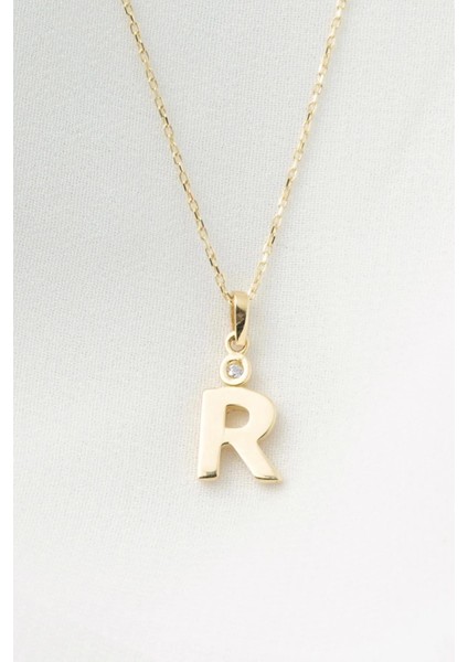 14 Ayar R Harfli Altın Kolye Kadın Harfli Kolye modelleri