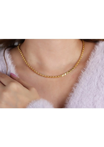 14 Ayar Altın Halep Pullu Zincir Kolye Kadın Altın Maraş Kolye - 4mm