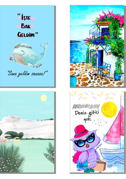 Buzdolabı Magneti 2'li Set Deniz Aşkı,alaçatı,balık,Pamukkale,Baykuş