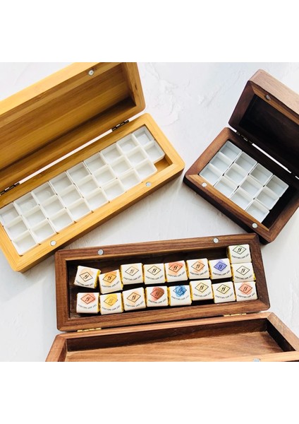 Bambu Büyük Beden Tarzı El Yapımı Ahşap Suluboya Paleti Kuzey Amerika Ceviz Pigment Kutusu Yarım Katı Acuarela Kutusu Retro Seyahat Boya Tepsisi Paletas (Yurt Dışından)