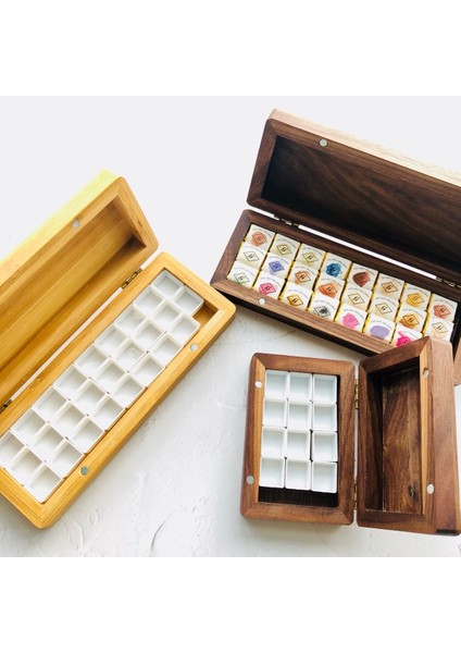 Bambu Büyük Beden Tarzı El Yapımı Ahşap Suluboya Paleti Kuzey Amerika Ceviz Pigment Kutusu Yarım Katı Acuarela Kutusu Retro Seyahat Boya Tepsisi Paletas (Yurt Dışından)
