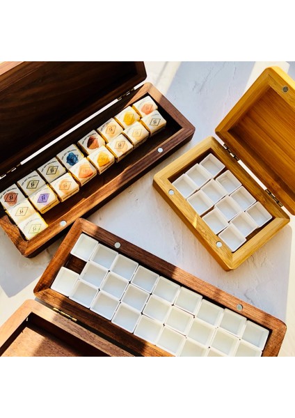 Bambu Büyük Beden Tarzı El Yapımı Ahşap Suluboya Paleti Kuzey Amerika Ceviz Pigment Kutusu Yarım Katı Acuarela Kutusu Retro Seyahat Boya Tepsisi Paletas (Yurt Dışından)