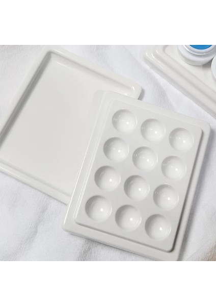 12-Well Mini Taklit Seramik Suluboya Boya Paleti Kapaklı Plastik Palet Guaj Tırnak Boyama Çizim Sanat Malzemeleri (Yurt Dışından)