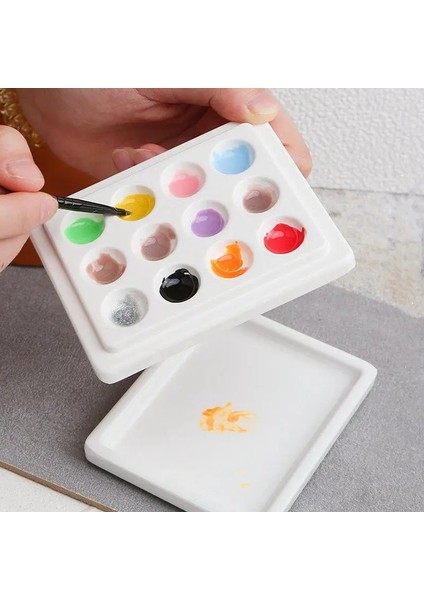 12-Well Mini Taklit Seramik Suluboya Boya Paleti Kapaklı Plastik Palet Guaj Tırnak Boyama Çizim Sanat Malzemeleri (Yurt Dışından)