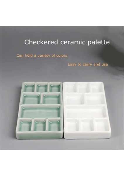 Beyaz Palet Stili Seramik Çok Izgara Paleti Suluboya Guaj Pigment Paleti Porselen Tabak Jingdezhen Renk Paleti Pigment Plakası (Yurt Dışından)