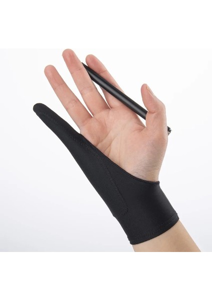 Siyah 2 Tarzı L Beden Iki Parmak Kirlenme Önleyici Eldiven Sanatçı Çizim ve Kalem Grafik Tablet Pad Ev Eldivenleri Sağ Sol El Siyah Eldiven (Yurt Dışından)