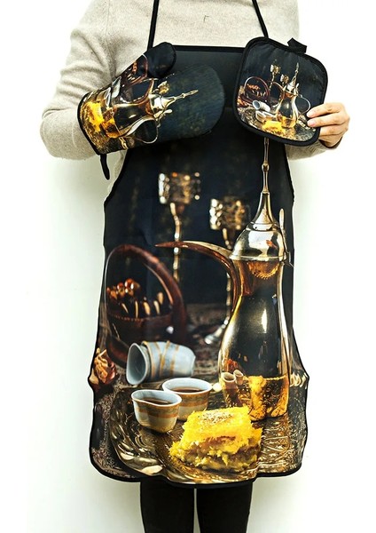 Siyah Set Tarzı Ew Mutfak Kalınlaşma Pişirme Yüksek Sıcaklık Fırın Eldivenleri Haşlanma Önleyici Yalıtım Pedi Kirlenme Önleyici Önlük Yalıtım Seti (Yurt Dışından)