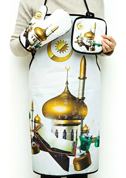 Sarı-Güneş-Set Tarzı Ew Mutfak Kalınlaşma Pişirme Yüksek Sıcaklık Fırın Eldivenleri Haşlanma Önleyici Yalıtım Pedi Kirlenme Önleyici Önlük Yalıtım Seti (Yurt Dışından)