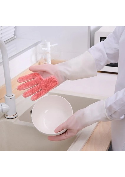 Mavi Stil S Beden Mutfak Bulaşık Yıkama Yağ Önleyici Silikon Eldiven Sağ El Sihirli Fırça Artı Kadife Lateks Eldiven Kirlenme Önleyici ve Kaymaz Eldivenler (Yurt Dışından)