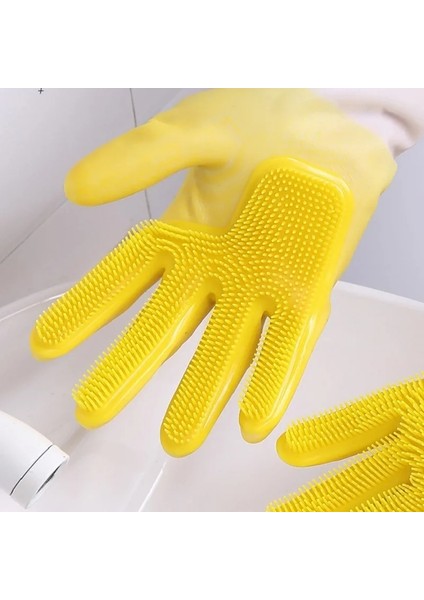 Mavi Stil S Beden Mutfak Bulaşık Yıkama Yağ Önleyici Silikon Eldiven Sağ El Sihirli Fırça Artı Kadife Lateks Eldiven Kirlenme Önleyici ve Kaymaz Eldivenler (Yurt Dışından) modelleri