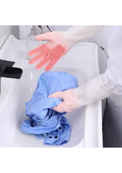 Mavi Stil S Beden Mutfak Bulaşık Yıkama Yağ Önleyici Silikon Eldiven Sağ El Sihirli Fırça Artı Kadife Lateks Eldiven Kirlenme Önleyici ve Kaymaz Eldivenler (Yurt Dışından) fırsatları
