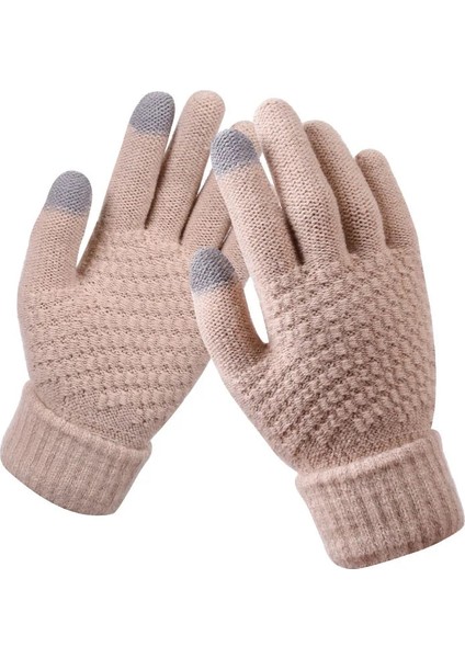 Pembe Gülen Tarzı Kadın Kaşmir Örme Eldiven Dokunmatik Ekran Unisex Kış Eldivenleri Sıcak Yün Kalın Eldiven Cep Telefonu Tablet Pad Düz Renk (Yurt Dışından) fırsatları