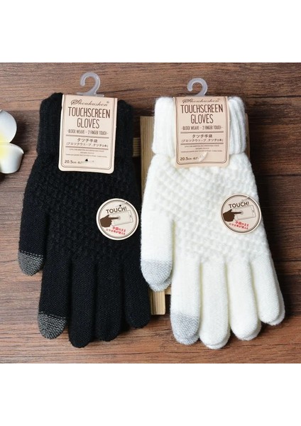 Haki Stili Kadın Kaşmir Örme Eldiven Dokunmatik Ekran Unisex Kış Eldivenleri Sıcak Yün Kalın Eldiven Cep Telefonu Tablet Pad Düz Renk (Yurt Dışından) indirimleri