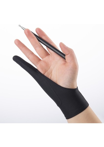 Siyah 1 Stil S Beden Iki Parmak Kirlenme Önleyici Eldiven Sanatçı Çizim ve Kalem Grafik Tablet Pad Ev Eldivenleri Sağ Sol El Siyah Eldiven (Yurt Dışından)