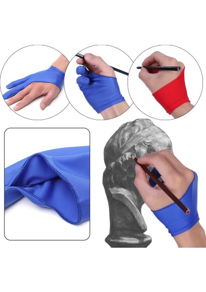 A 3 Boyutları Iki Parmak Kirlenmeyi Önleyici Eldiven Sanatçı Çizim Kalemi Grafik Tablet Pad Sağ Sol El Siyah Sanat Boyama Malzemeleri (Yurt Dışından) fiyatları