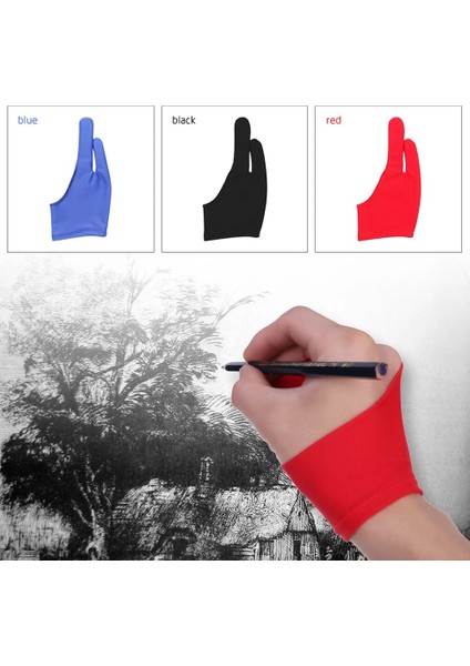 A 3 Boyutları Iki Parmak Kirlenmeyi Önleyici Eldiven Sanatçı Çizim Kalemi Grafik Tablet Pad Sağ Sol El Siyah Sanat Boyama Malzemeleri (Yurt Dışından) indirimleri