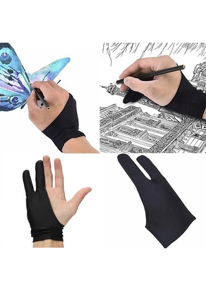 Siyah Sanatçı Siyah Için Iki Parmak Kirlenme Önleyici Eldiven Çizim ve Kalem Grafik Tablet Pad (Yurt Dışından)