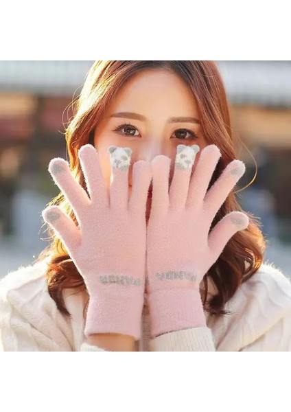 Mavi Stil Tek Boyut Kadın Kaşmir Yün Örme Eldiven Kış Sıcak Kalın Dokunmatik Ekran Eldivenleri Cep Telefonu Tablet Pad Için Katı Eldivenler (Yurt Dışından)