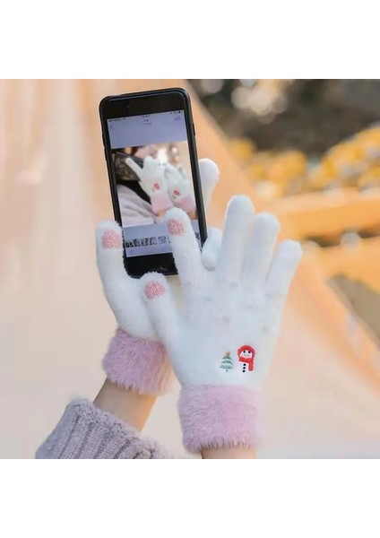 Mavi Stil Tek Boyut Kadın Kaşmir Yün Örme Eldiven Kış Sıcak Kalın Dokunmatik Ekran Eldivenleri Cep Telefonu Tablet Pad Için Katı Eldivenler (Yurt Dışından) fırsatları