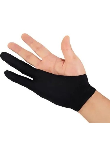 Siyah Stil Yeni Unisex Kadınlar Me Iki Parmak Kirlenme Önleyici Eldiven Sanatçı Cetvel Kalemi Grafik Tablet Pad Eldiven Boyama Zehirli Boya (Yurt Dışından)