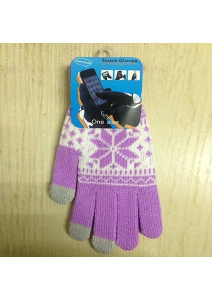 Açık Mor Tarzı Tek Boyut Kış Sıcak Eldiven Erkek Kadın Yün Örme Eldiven Şeker Renk Kar Tanesi Eldivenler Cep Telefonu Tablet Pad Için (Yurt Dışından)