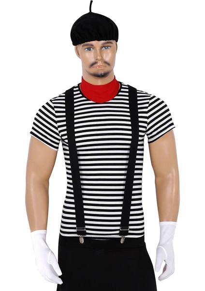 Siyah Stil L Beden Erkekler Yetişkinler Fransız Mim Sanatçısı Artiste Süslü Elbise Kostüm Cadılar Bayramı Cosplay Kıyafet T-Shirt ile Eşarp Askı ve Eldiven (Yurt Dışından) fırsatları