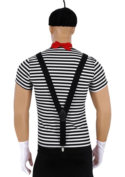 Siyah Stil L Beden Erkekler Yetişkinler Fransız Mim Sanatçısı Artiste Süslü Elbise Kostüm Cadılar Bayramı Cosplay Kıyafet T-Shirt ile Eşarp Askı ve Eldiven (Yurt Dışından) indirimleri