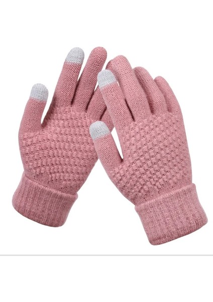 Pembe Tarzı Tek Boyut Kış Dokunmatik Eldiven Kadın Kaşmir Yün Örme Eldiven Kış Sıcak Cep Telefonu Tablet Pad Için Kalın Eldivenler Düz Renk (Yurt Dışından)
