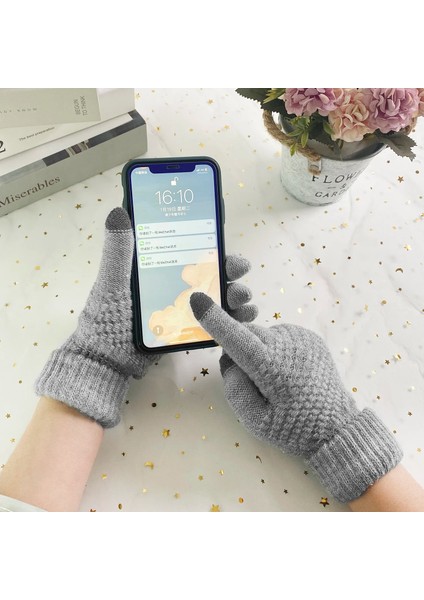 Pembe Tarzı Tek Boyut Kış Dokunmatik Eldiven Kadın Kaşmir Yün Örme Eldiven Kış Sıcak Cep Telefonu Tablet Pad Için Kalın Eldivenler Düz Renk (Yurt Dışından) fırsatları