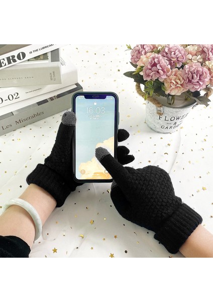 Pembe Tarzı Tek Boyut Kış Dokunmatik Eldiven Kadın Kaşmir Yün Örme Eldiven Kış Sıcak Cep Telefonu Tablet Pad Için Kalın Eldivenler Düz Renk (Yurt Dışından) indirimleri