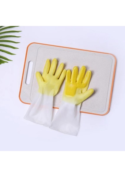 Sarı Fırça Stili L Beden Mutfak Bulaşık Yıkama Yağ Önleyici Silikon Eldiven Sağ El Sihirli Fırça Artı Kadife Lateks Eldiven Kirlenme Önleyici ve Kaymaz Eldivenler (Yurt Dışından)