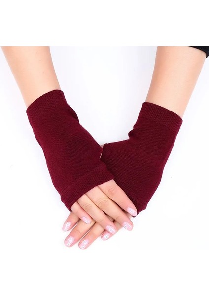 Şarap Kırmızısı-2 Tarzı Tek Boyut Dokunmatik Kış Eldiven Kadın Kaşmir Yün Örme Beyaz Gri Siyah Eldiven Cep Telefonu Tablet Pad Için Sıcak Kalın Eldivenler (Yurt Dışından)