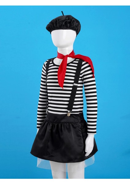 Siyah Stil No.6 Boyutu Çocuk Kız Aritist Sanatçı Palyaço Sirk Cosplay Oufit Mime Kostüm Baskı Jartiyer ile Tops Etek Eşarp Bere Şapka ve Eldiven Seti (Yurt Dışından) fiyatları