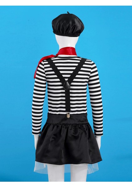 Siyah Stil No.6 Boyutu Çocuk Kız Aritist Sanatçı Palyaço Sirk Cosplay Oufit Mime Kostüm Baskı Jartiyer ile Tops Etek Eşarp Bere Şapka ve Eldiven Seti (Yurt Dışından) modelleri