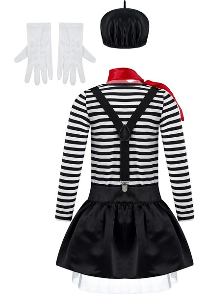 Siyah Stil No.8 Boyutu Çocuk Kız Mime Aritist Sanatçı Palyaço Sirk Cosplay Kostüm Baskı Jartiyer ile Tops Etek Eşarp Bere Şapka ve Eldiven Seti (Yurt Dışından) fiyatları